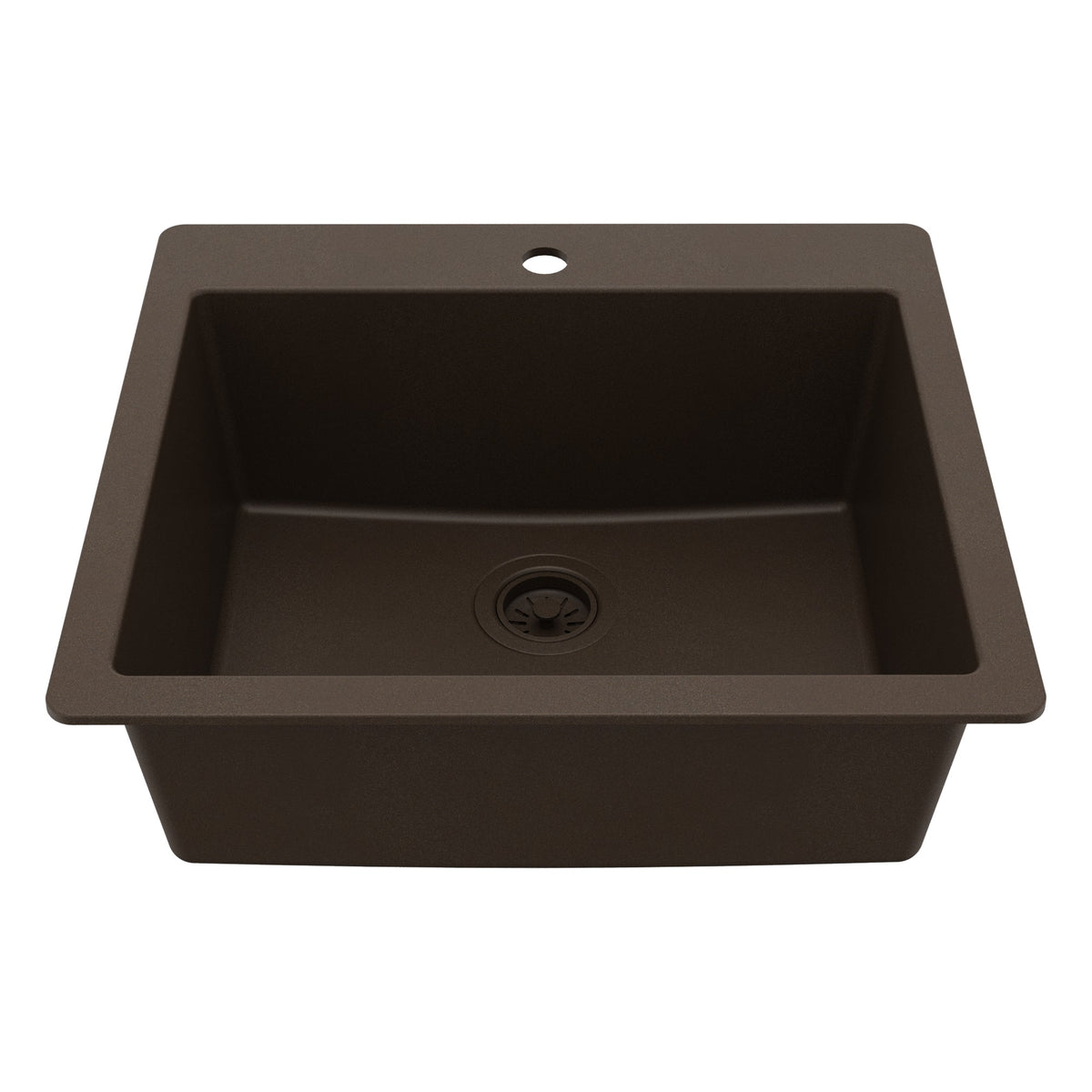 25" Top Mount Single Bowl Quartz Composite Kitchen Sink In Brown