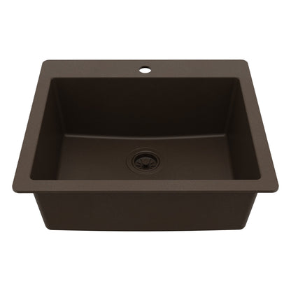25" Top Mount Single Bowl Quartz Composite Kitchen Sink In Brown