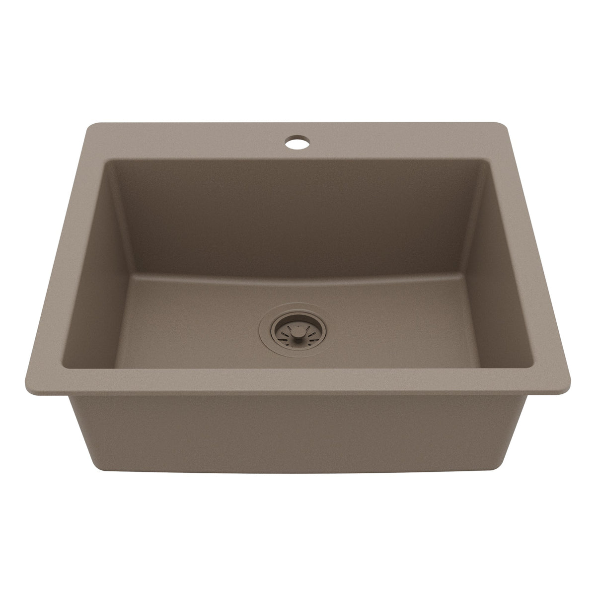 25" Top Mount Single Bowl Quartz Composite Kitchen Sink In Concrete