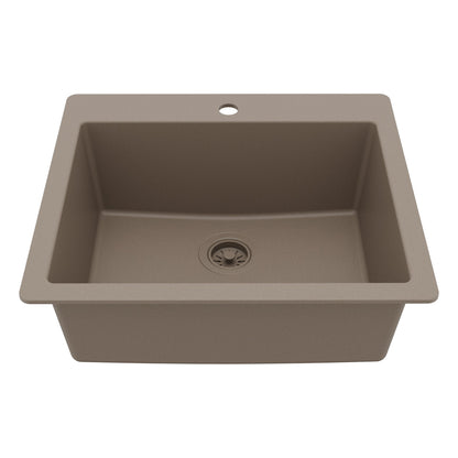 25" Top Mount Single Bowl Quartz Composite Kitchen Sink In Concrete