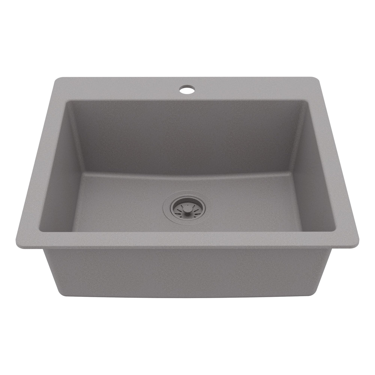 25" Top Mount Single Bowl Quartz Composite Kitchen Sink In Grey