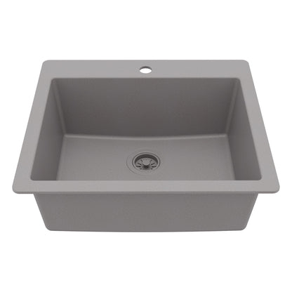 25" Top Mount Single Bowl Quartz Composite Kitchen Sink In Grey