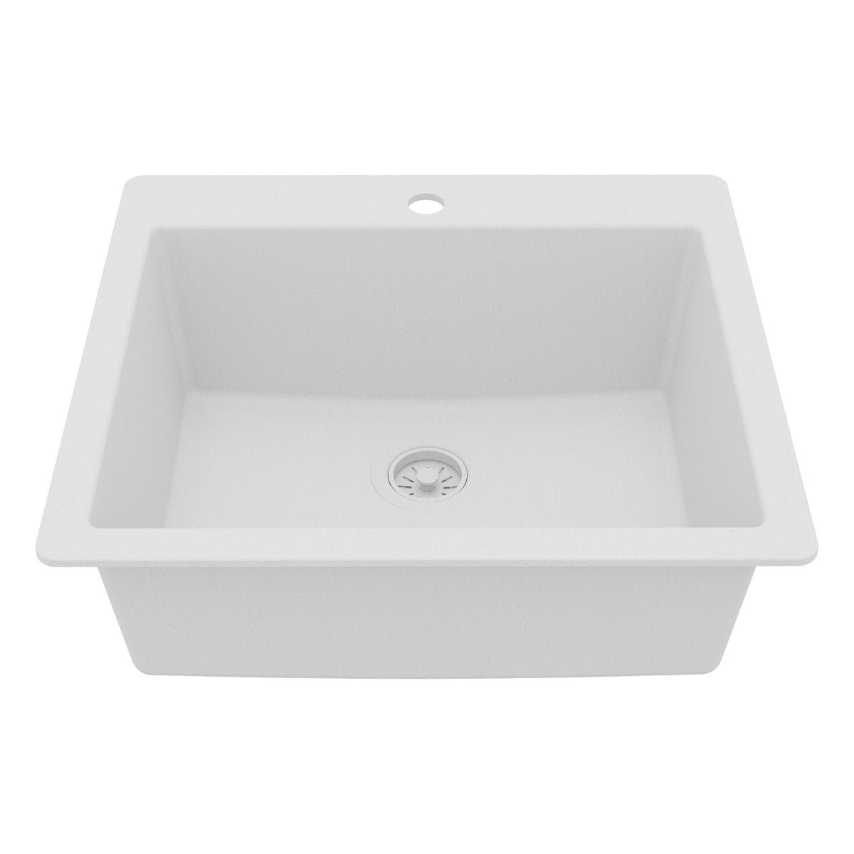 25" Top Mount Single Bowl Quartz Composite Kitchen Sink In White