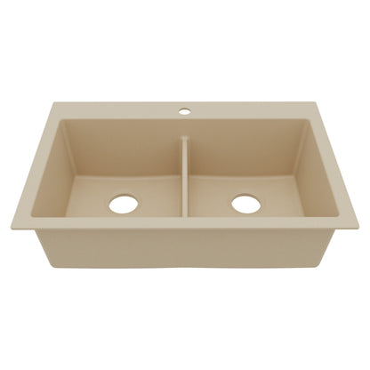 33" Top Mount Double Bowl Granite Kitchen Sink in Bisque