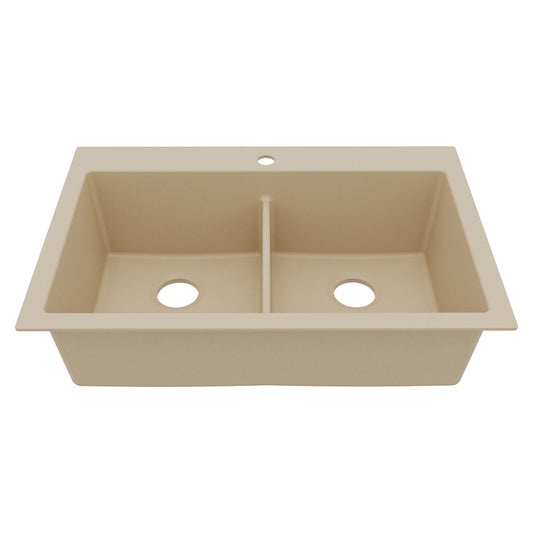 33" Top Mount Double Bowl Granite Kitchen Sink in Bisque