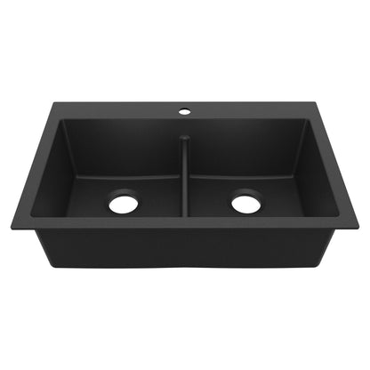 33" Top Mount Double Bowl Granite Kitchen Sink in Black