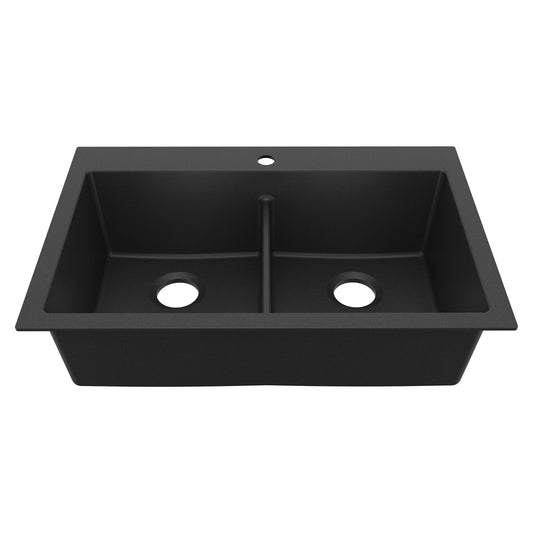 33" Top Mount Double Bowl Granite Kitchen Sink in Black