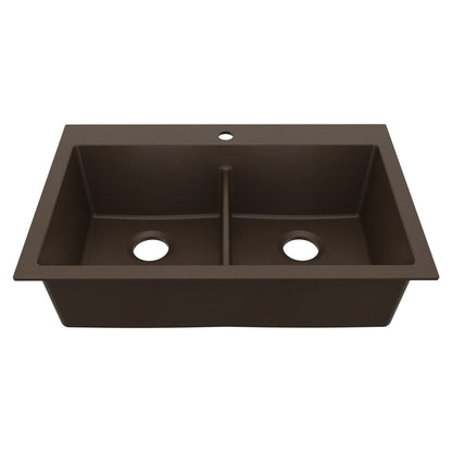 33" Top Mount Double Bowl Granite Kitchen Sink in Brown