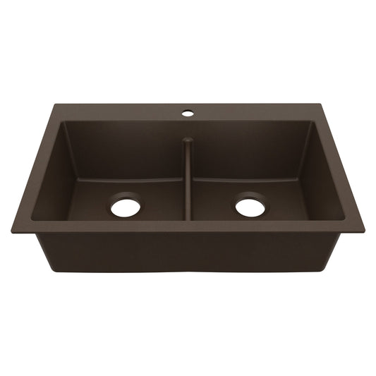 33" Top Mount Double Bowl Granite Kitchen Sink in Brown