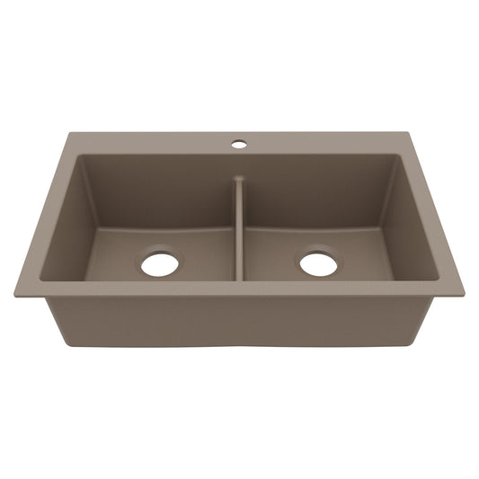 33" Top Mount Double Bowl Granite Kitchen Sink in Concrete