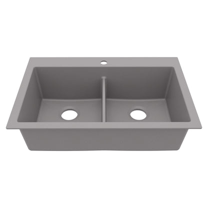 33" Top Mount Double Bowl Granite Kitchen Sink in Grey