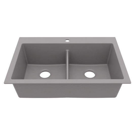 33" Top Mount Double Bowl Granite Kitchen Sink in Grey