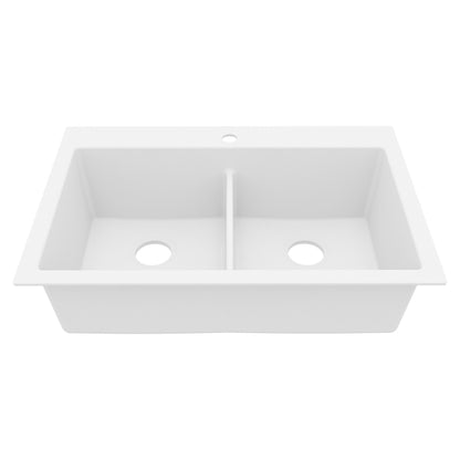 33" Top Mount Double Bowl Granite Kitchen Sink in White