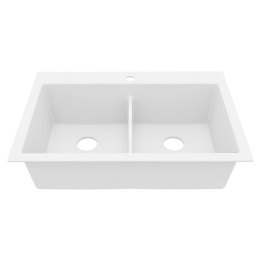 33" Top Mount Double Bowl Granite Kitchen Sink in White