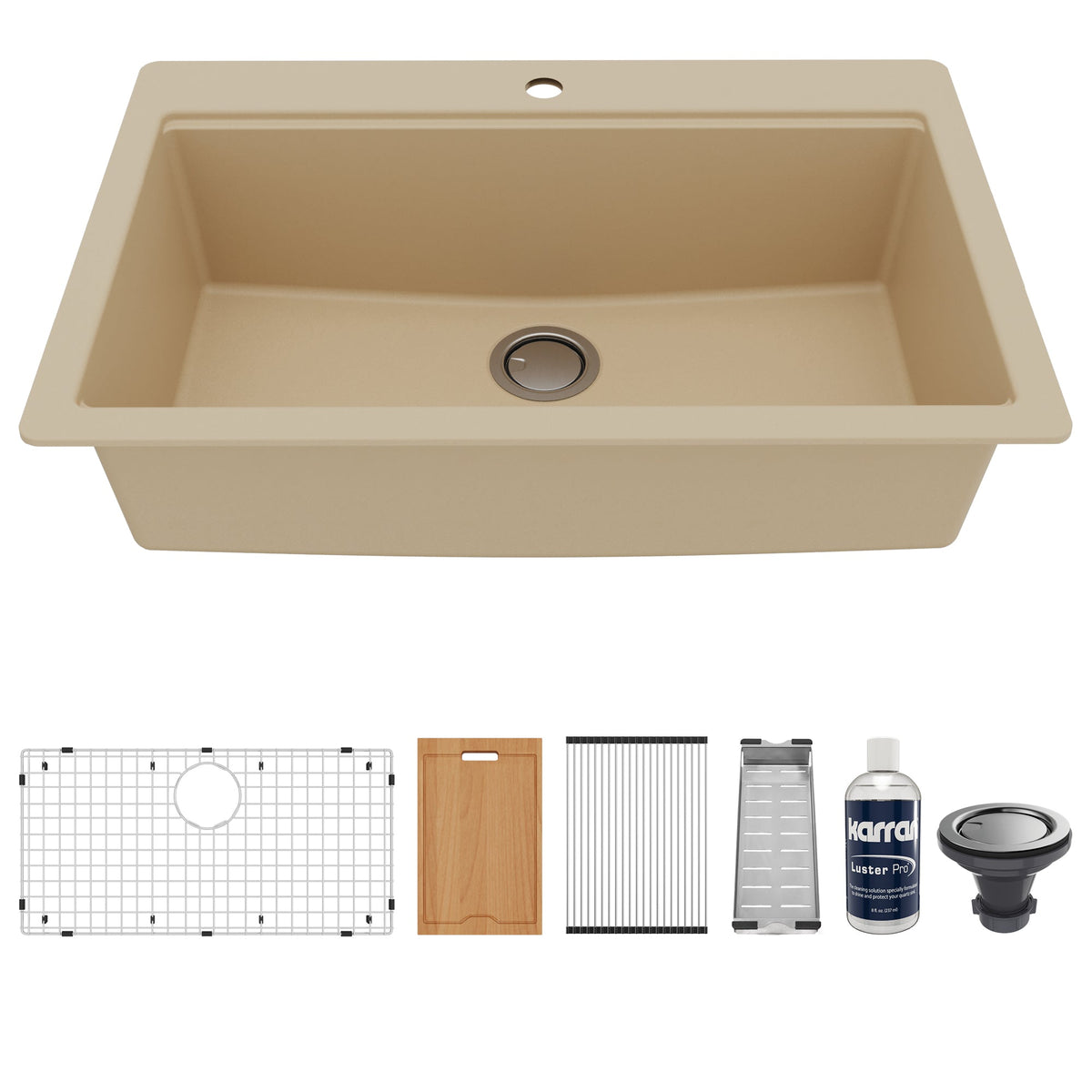33" Top Mount Large Single Bowl Quartz Composite Workstation Kitchen Sink In Bisque