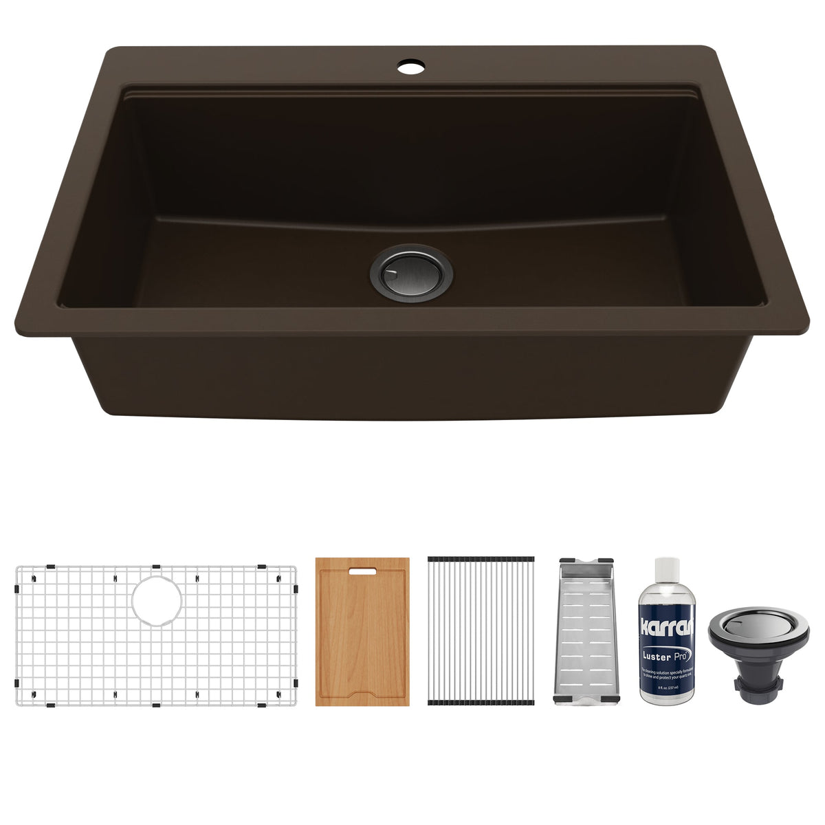 33" Top Mount Large Single Bowl Quartz Composite Workstation Kitchen Sink In Brown