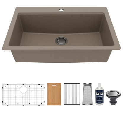 33" Top Mount Large Single Bowl Quartz Composite Workstation Kitchen Sink In Concrete
