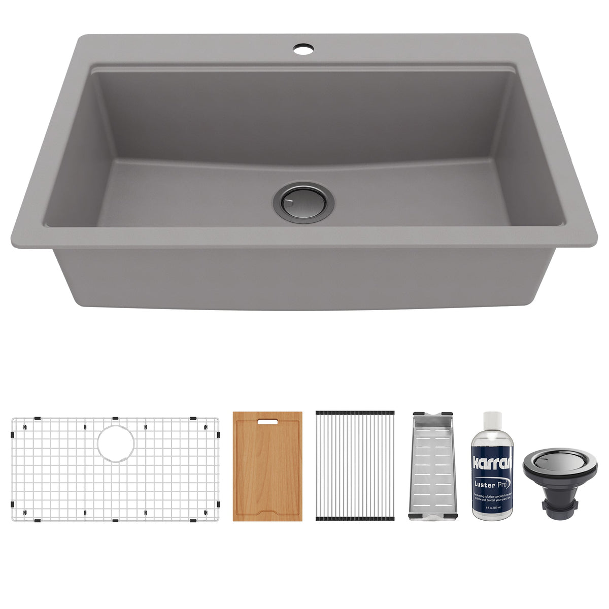 33" Top Mount Large Single Bowl Quartz Composite Workstation Kitchen Sink In Grey
