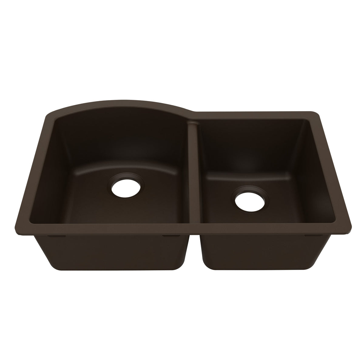 32-1/4" Undermount Double Offset Bowl Quartz Composite Kitchen Sink In Brown