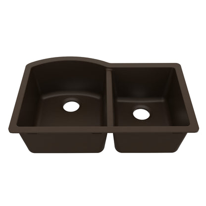 32-1/4" Undermount Double Offset Bowl Quartz Composite Kitchen Sink In Brown