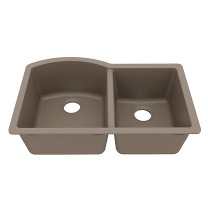 32-1/4" Undermount Double Offset Bowl Quartz Composite Kitchen Sink In Concrete