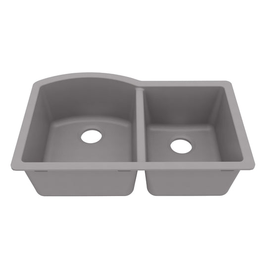 32-1/4" Undermount Double Offset Bowl Quartz Composite Kitchen Sink In Grey