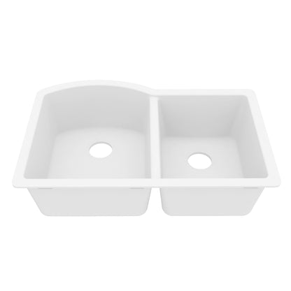 32-1/4" Undermount Double Offset Bowl Quartz Composite Kitchen Sink In White