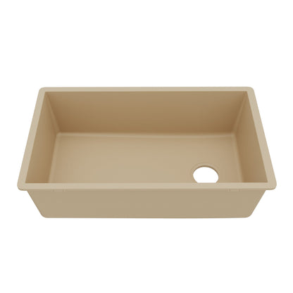 31-5/8" Undermount Large Single Bowl Quartz Composite Kitchen Sink In Bisque