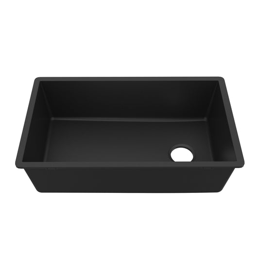 31-5/8" Undermount Large Single Bowl Quartz Composite Kitchen Sink In Black