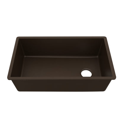 31-5/8" Undermount Large Single Bowl Quartz Composite Kitchen Sink In Brown