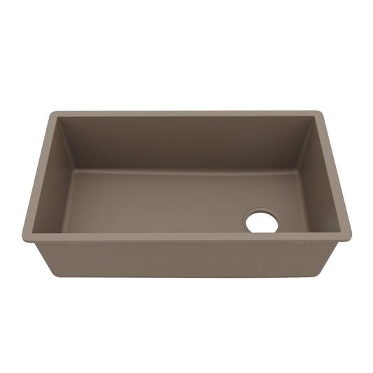 31-5/8" Undermount Large Single Bowl Quartz Composite Kitchen Sink In Concrete