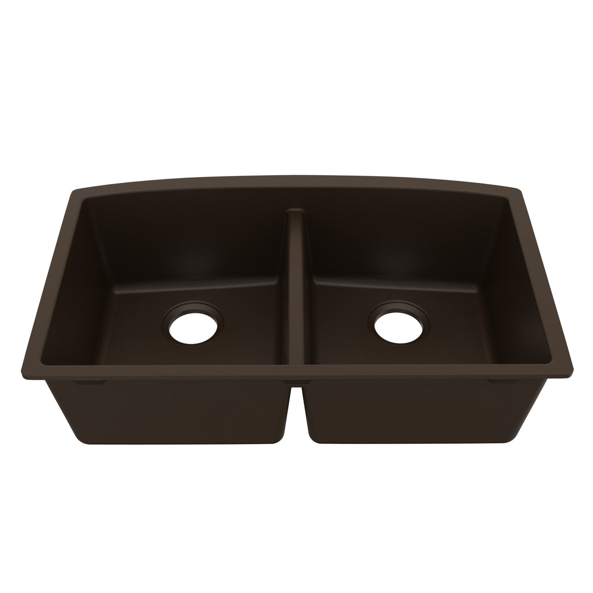 32-1/2" Undermount Double Equal Bowl Quartz Composite Kitchen Sink In Brown