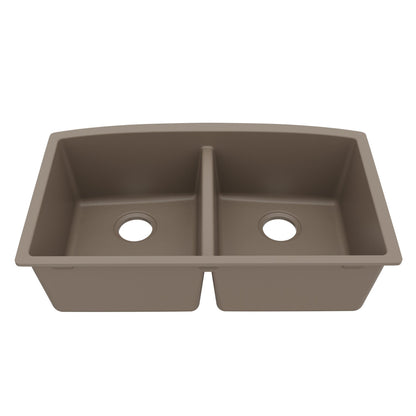 32-1/2" Undermount Double Equal Bowl Quartz Composite Kitchen Sink In Concrete