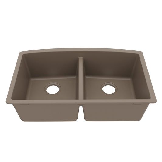 32-1/2" Undermount Double Equal Bowl Quartz Composite Kitchen Sink In Concrete