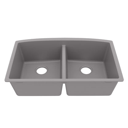 32-1/2" Undermount Double Equal Bowl Quartz Composite Kitchen Sink In Grey