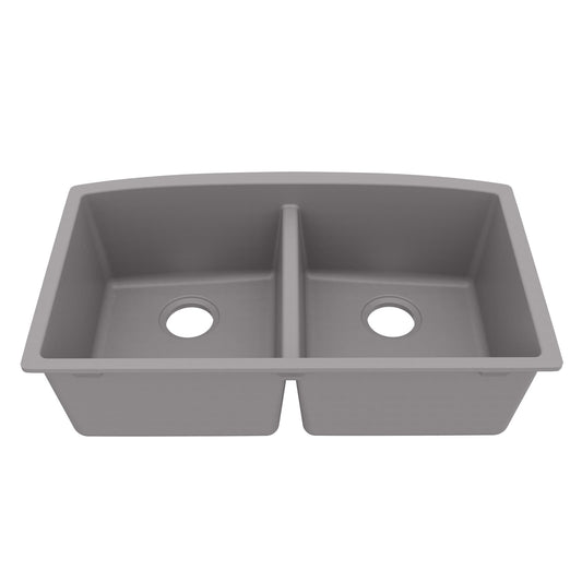 32-1/2" Undermount Double Equal Bowl Quartz Composite Kitchen Sink In Grey