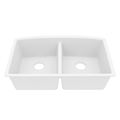 32-1/2" Undermount Double Equal Bowl Quartz Composite Kitchen Sink In White