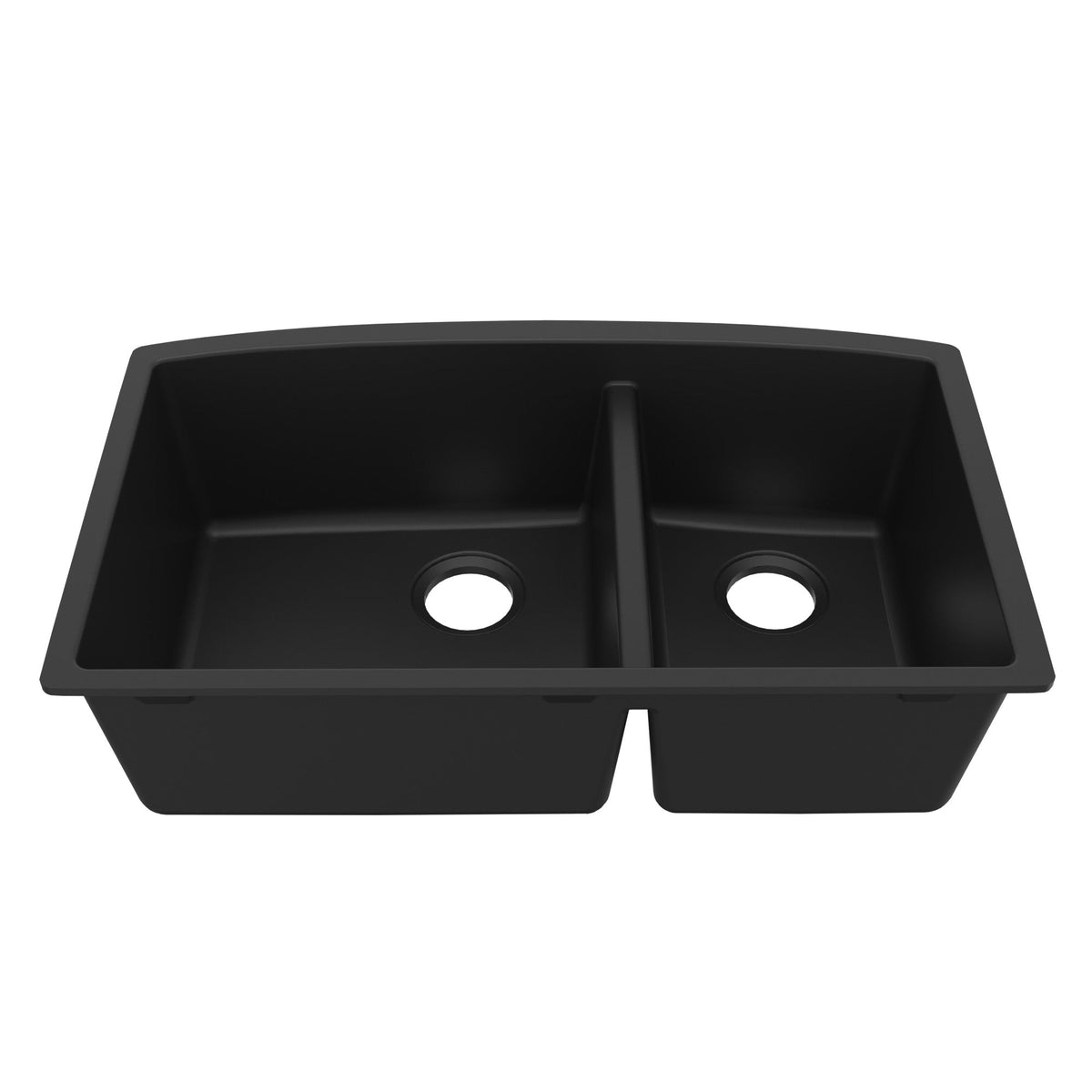 32-1/2" Undermount Double Offset Bowl Quartz Composite Kitchen Sink In Black