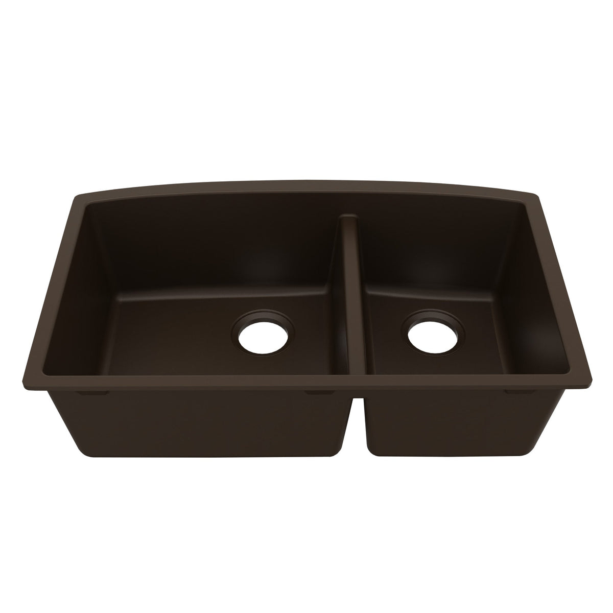 32-1/2" Undermount Double Offset Bowl Quartz Composite Kitchen Sink In Brown