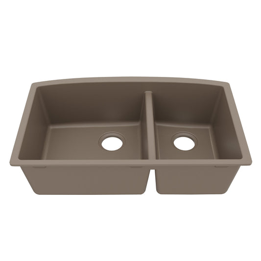 32-1/2" Undermount Double Offset Bowl Quartz Composite Kitchen Sink In Concrete