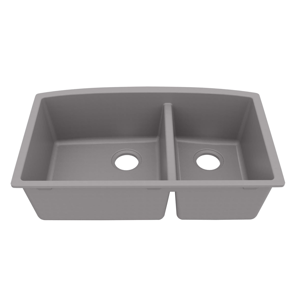 32-1/2" Undermount Double Offset Bowl Quartz Composite Kitchen Sink In Grey