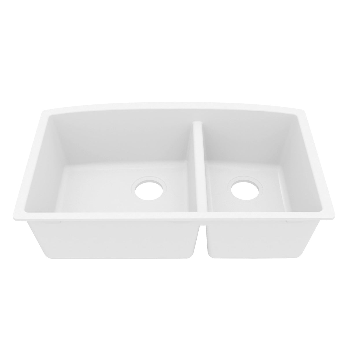 32-1/2" Undermount Double Offset Bowl Quartz Composite Kitchen Sink In White