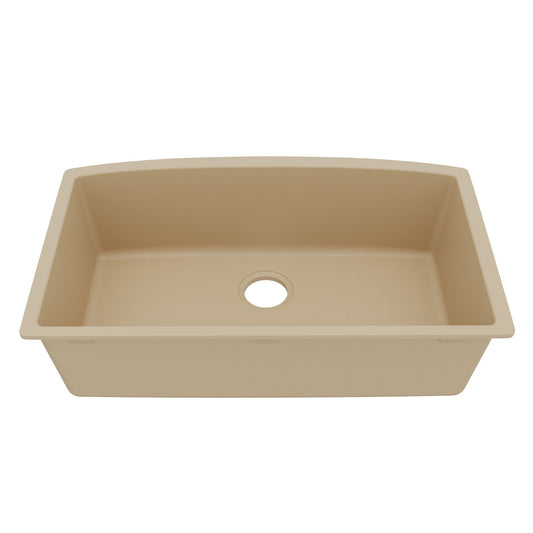32-1/2" Undermount Large Single Bowl Quartz Composite Kitchen Sink In Bisque