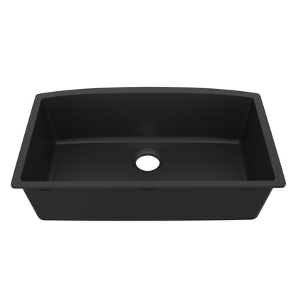 32-1/2" Undermount Large Single Bowl Quartz Composite Kitchen Sink In Black