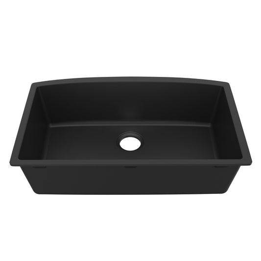 32-1/2" Undermount Large Single Bowl Quartz Composite Kitchen Sink In Black