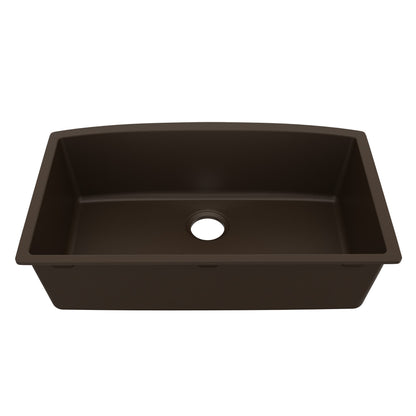 32-1/2" Undermount Large Single Bowl Quartz Composite Kitchen Sink In Brown