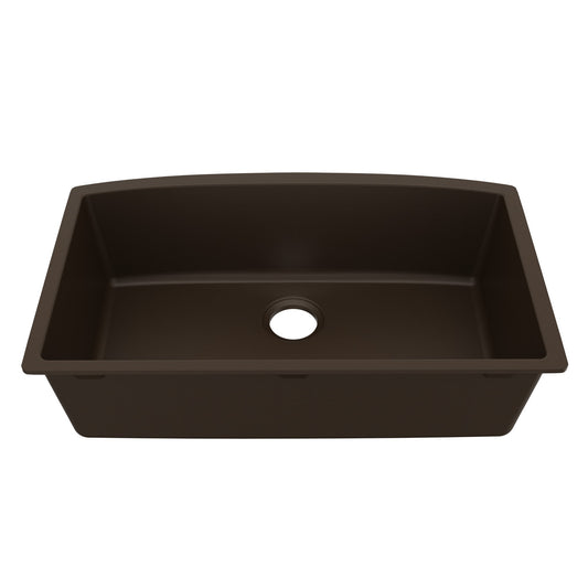 32-1/2" Undermount Large Single Bowl Quartz Composite Kitchen Sink In Brown