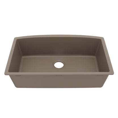 32-1/2" Undermount Large Single Bowl Quartz Composite Kitchen Sink In Concrete
