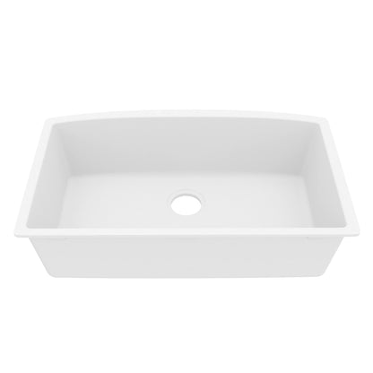 32-1/2" Undermount Large Single Bowl Quartz Composite Kitchen Sink In White
