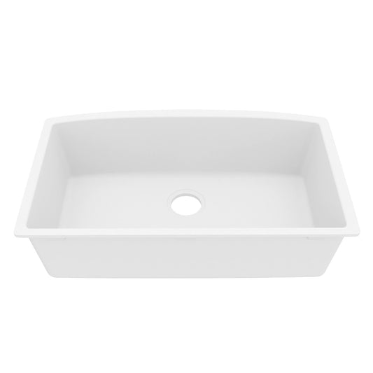 32-1/2" Undermount Large Single Bowl Quartz Composite Kitchen Sink In White